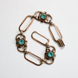 "Van Dell Florals" Vintage 1930's Gold Filled Floral Turquoise Rhinestone Demi-Parure Set