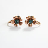 "Van Dell Florals" Vintage 1930's Gold Filled Floral Turquoise Rhinestone Demi-Parure Set