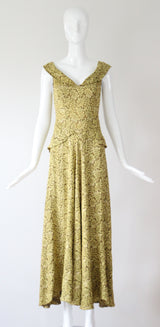 "Chartreuse Lamé" Vintage 1930's Chartreuse Green Lamé Evening Gown UK 6 US 2