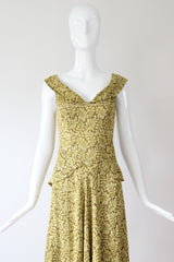 "Chartreuse Lamé" Vintage 1930's Chartreuse Green Lamé Evening Gown UK 6 US 2