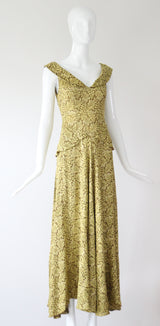 "Chartreuse Lamé" Vintage 1930's Chartreuse Green Lamé Evening Gown UK 6 US 2