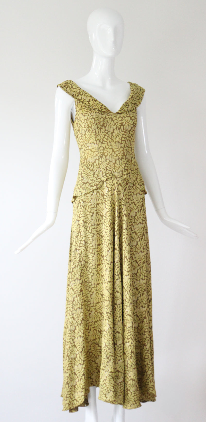 "Chartreuse Lamé" Vintage 1930's Chartreuse Green Lamé Evening Gown UK 6 US 2