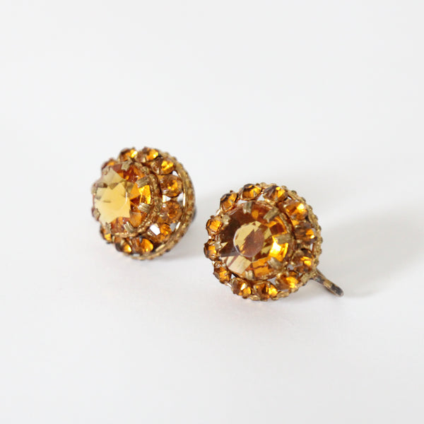 "Amber Rhinestones" Vintage 1940's Amber Rhinestone Screw Back Earrings