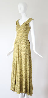 "Chartreuse Lamé" Vintage 1930's Chartreuse Green Lamé Evening Gown UK 6 US 2
