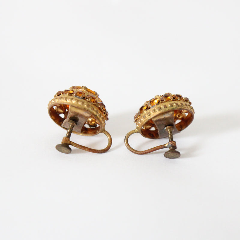"Amber Rhinestones" Vintage 1940's Amber Rhinestone Screw Back Earrings