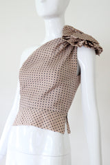 "Polkadot Rosette" Vintage 1950's Silk Polkadot Rosette Blouse UK 6 US 2