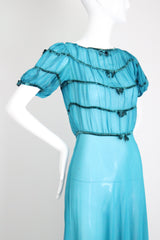 "Turquoise Chiffon & Velvet" Vintage 1930's Turquoise Blue Silk Chiffon & Velvet Dress UK 8 US 4
