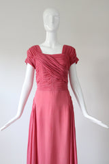 "Rose Silk Chiffon Pleats" Vintage 1940's Rose Silk Chiffon Evening Gown UK 12-14 US 8-10