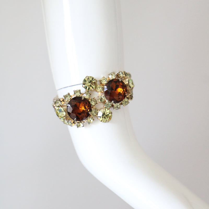 "Chartreuse & Bronze Rhinestone" Vintage 1950's Rhinestone Jewellery Set