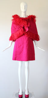 "Tickle Me Pink" Vintage 1960's Satin Matelasse Dress, Capelet & Shoe Set UK 12 US 8