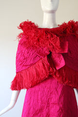 "Tickle Me Pink" Vintage 1960's Satin Matelasse Dress, Capelet & Shoe Set UK 12 US 8