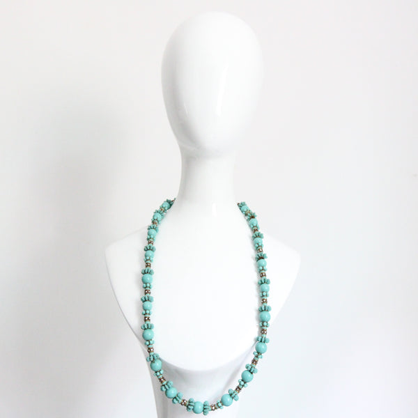 "Turquoise Flowers" Vintage 1950's Turquoise & Rhinestone Miriam Haskell Necklace