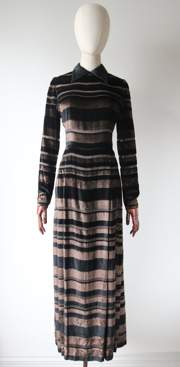 "Nina Ricci" Vintage 1960's Striped Silk Velvet Nina Ricci Evening Gown UK 8-10 US 4-6