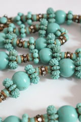 "Turquoise Flowers" Vintage 1950's Turquoise & Rhinestone Miriam Haskell Necklace