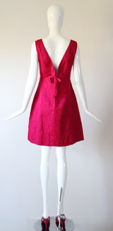 "Tickle Me Pink" Vintage 1960's Satin Matelasse Dress, Capelet & Shoe Set UK 12 US 8