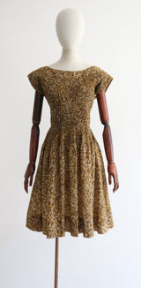 "Brushstroke Pleats" Vintage 1950's Brushstroke Pattern Pleated Dress UK 10 US 6