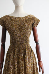 "Brushstroke Pleats" Vintage 1950's Brushstroke Pattern Pleated Dress UK 10 US 6