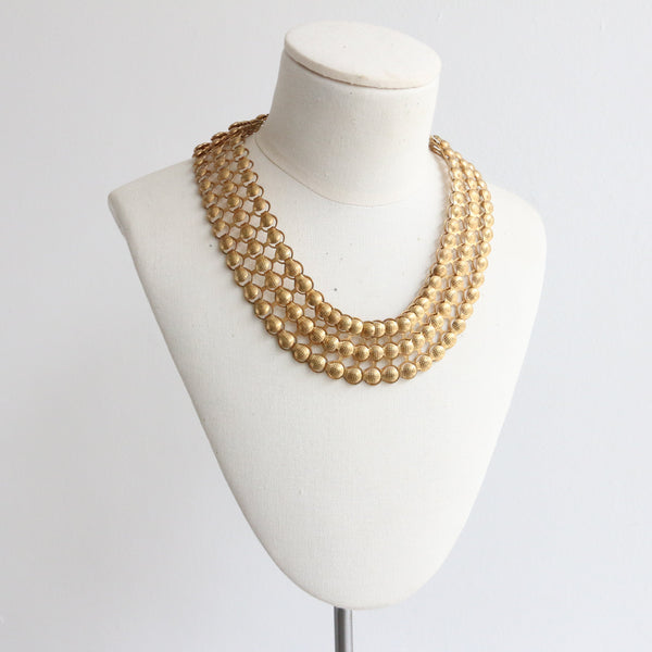 "Textured Brass" Vintage 1930's Textured Brass Necklace