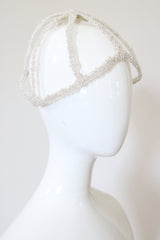 "Scattered Pearls" Vintage 1970's Wire & Pearl Beaded Juliet Cap