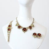 "Chartreuse & Bronze Rhinestone" Vintage 1950's Rhinestone Jewellery Set