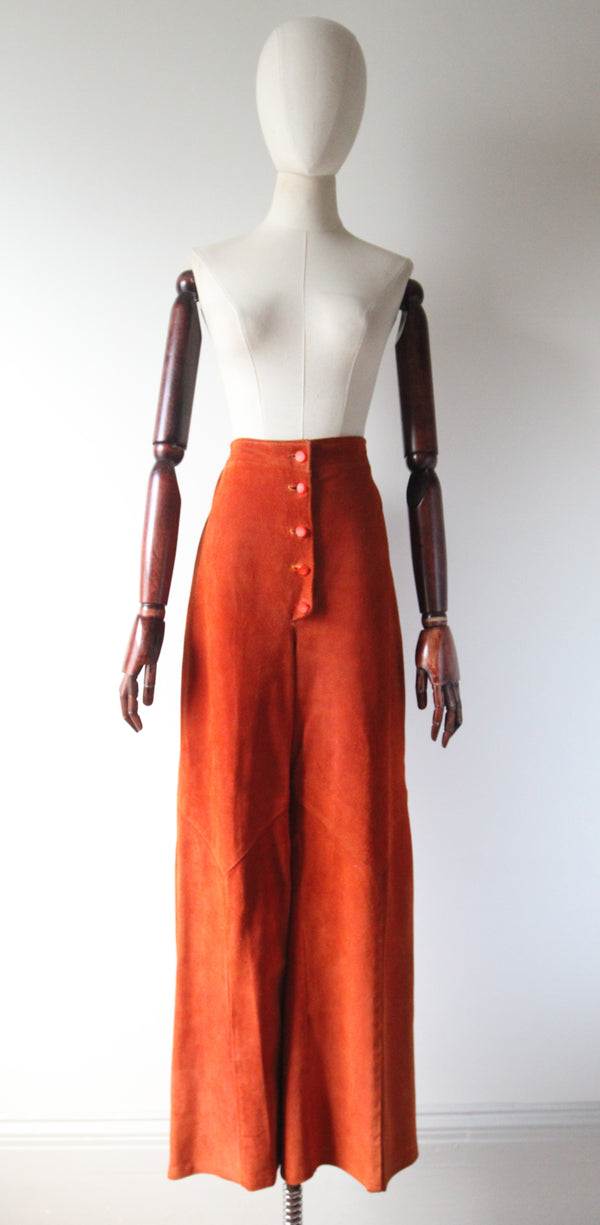 "Ginger Suede" Vintage 1970's Wide Leg Ginger Suede High Rise Trousers UK 12 US 8