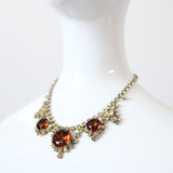"Chartreuse & Bronze Rhinestone" Vintage 1950's Rhinestone Jewellery Set