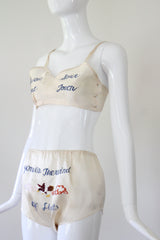 "Sweetheart" Vintage 1940's Rayon Embroidered Sweetheart Lingerie Set UK 8 US 4
