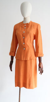 "Apricot Linen" Vintage 1940's Orange Skirt Suit UK 10-12 US 6-8
