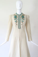 "Turquoise Beadwork & Wool" Vintage Late 1930's Beaded Wool Coat UK 8 US 4