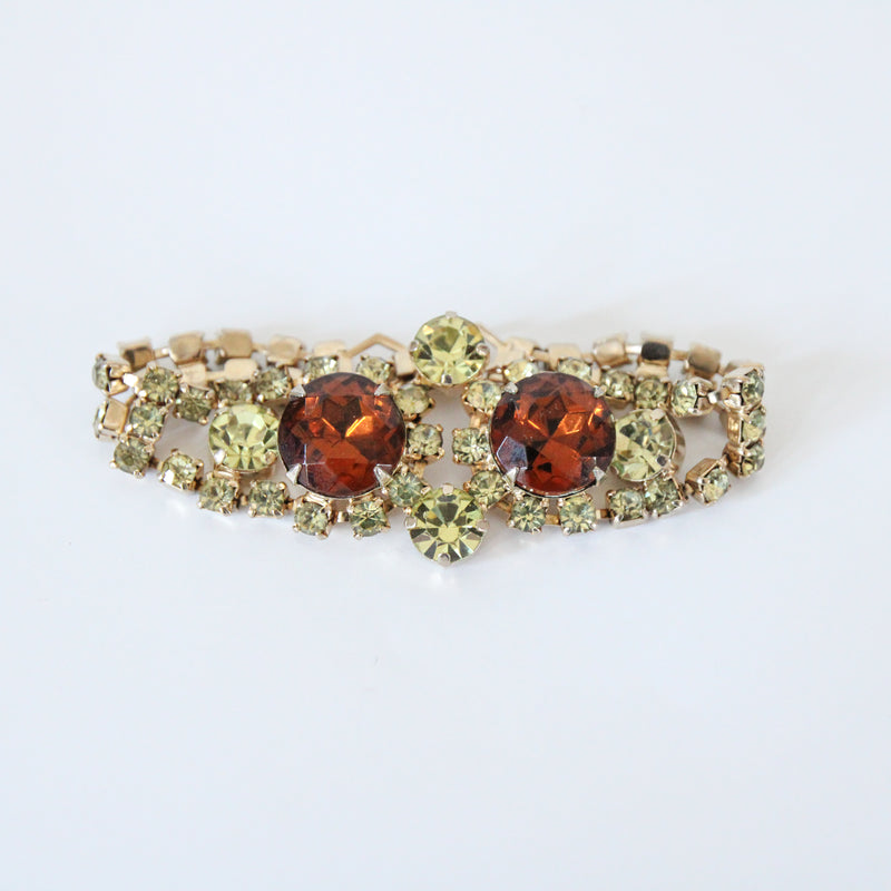 "Chartreuse & Bronze Rhinestone" Vintage 1950's Rhinestone Jewellery Set