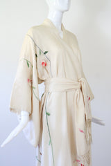 "Blooming Peonies" Vintage 1920's Cream Silk Floral Embroidered Kimono UK 10-14 US 6-10