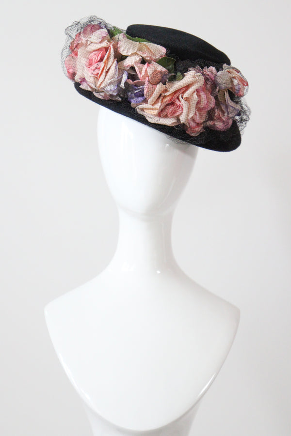 "Pastel Roses" Vintage 1940's Pastel Rose & Veil Hat