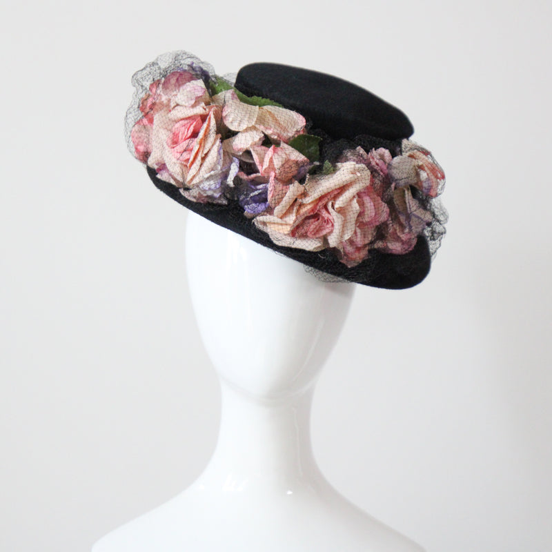 "Pastel Roses" Vintage 1940's Pastel Rose & Veil Hat