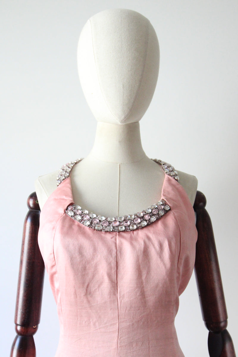 "Perfectly Pink Dior" Vintage 1960's Christian Dior Pink Silk & Rhinestone Gown UK 10-12 US 6-8