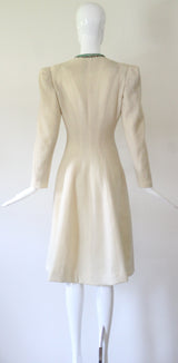 "Turquoise Beadwork & Wool" Vintage Late 1930's Beaded Wool Coat UK 8 US 4