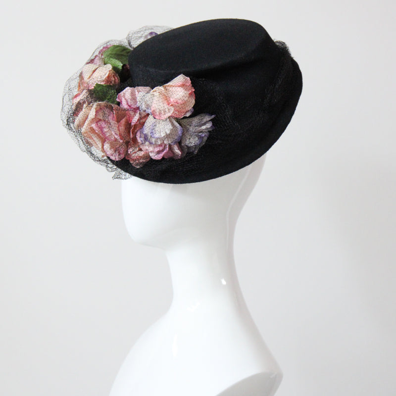 "Pastel Roses" Vintage 1940's Pastel Rose & Veil Hat