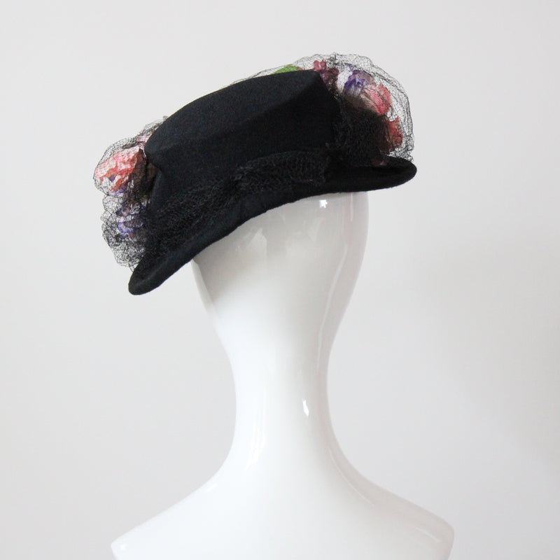"Pastel Roses" Vintage 1940's Pastel Rose & Veil Hat