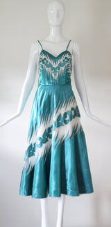 "Satin & Tulle " Vintage late 1940's Turquoise Satin & Cotton Tulle Dress UK 8 US 4