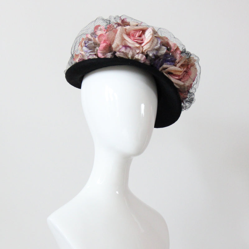 "Pastel Roses" Vintage 1940's Pastel Rose & Veil Hat