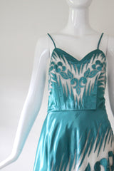 "Satin & Tulle " Vintage late 1940's Turquoise Satin & Cotton Tulle Dress UK 8 US 4