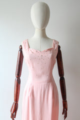 "Scattered Rhinestones" Vintage 1950's Pink Cotton Rhinestone Embellished Dress UK 12 US 8