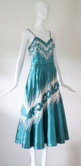 "Satin & Tulle " Vintage late 1940's Turquoise Satin & Cotton Tulle Dress UK 8 US 4