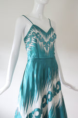 "Satin & Tulle " Vintage late 1940's Turquoise Satin & Cotton Tulle Dress UK 8 US 4