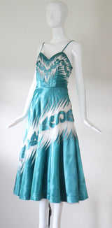 "Satin & Tulle " Vintage late 1940's Turquoise Satin & Cotton Tulle Dress UK 8 US 4