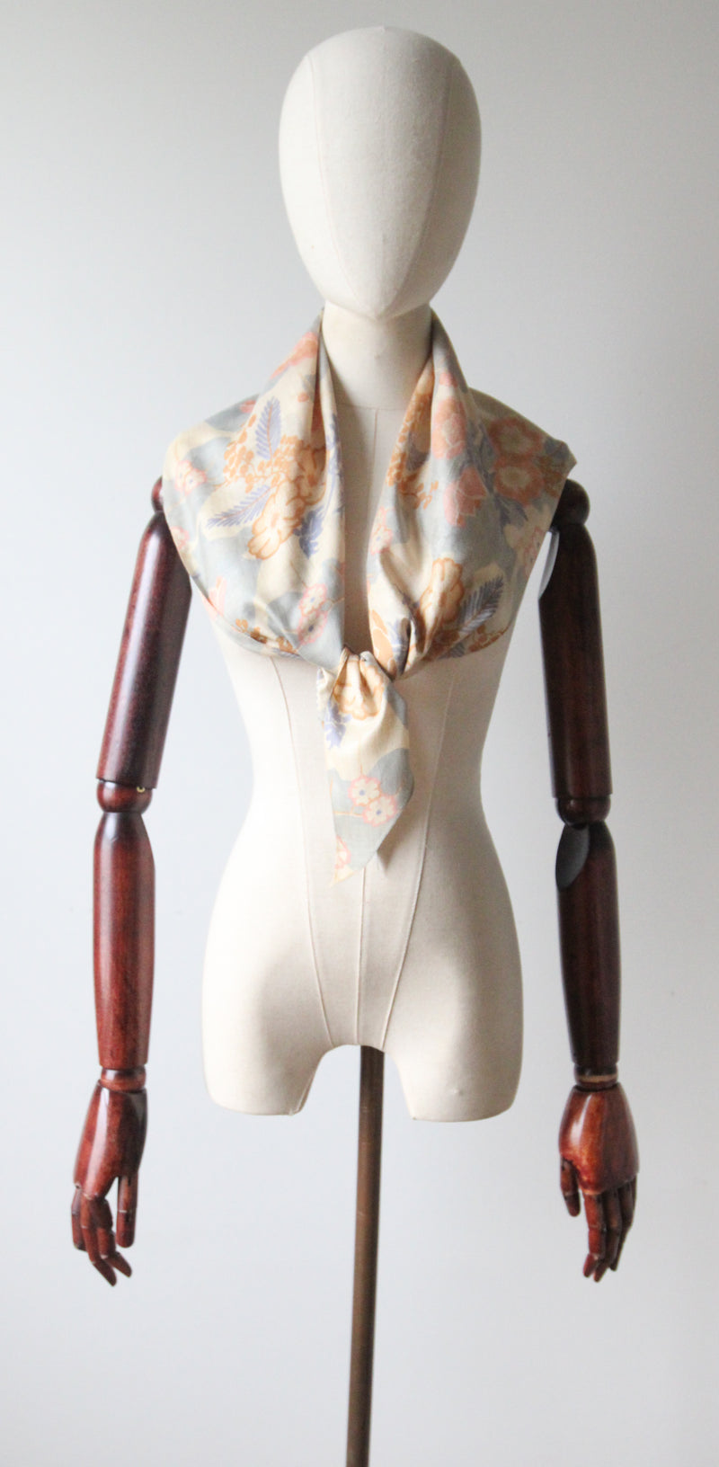 "Muted Florals" Vintage 1920's Pongee Silk Neck Scarf