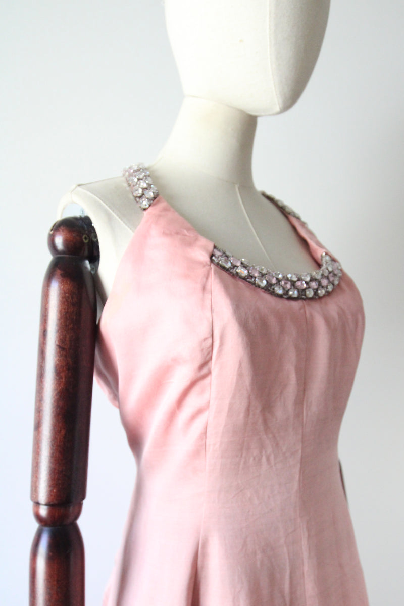 "Perfectly Pink Dior" Vintage 1960's Christian Dior Pink Silk & Rhinestone Gown UK 10-12 US 6-8