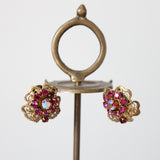 "Filigree Pink Rhinestones" Vintage 1940's West German Pink Rhinestone Demi-Parure Set