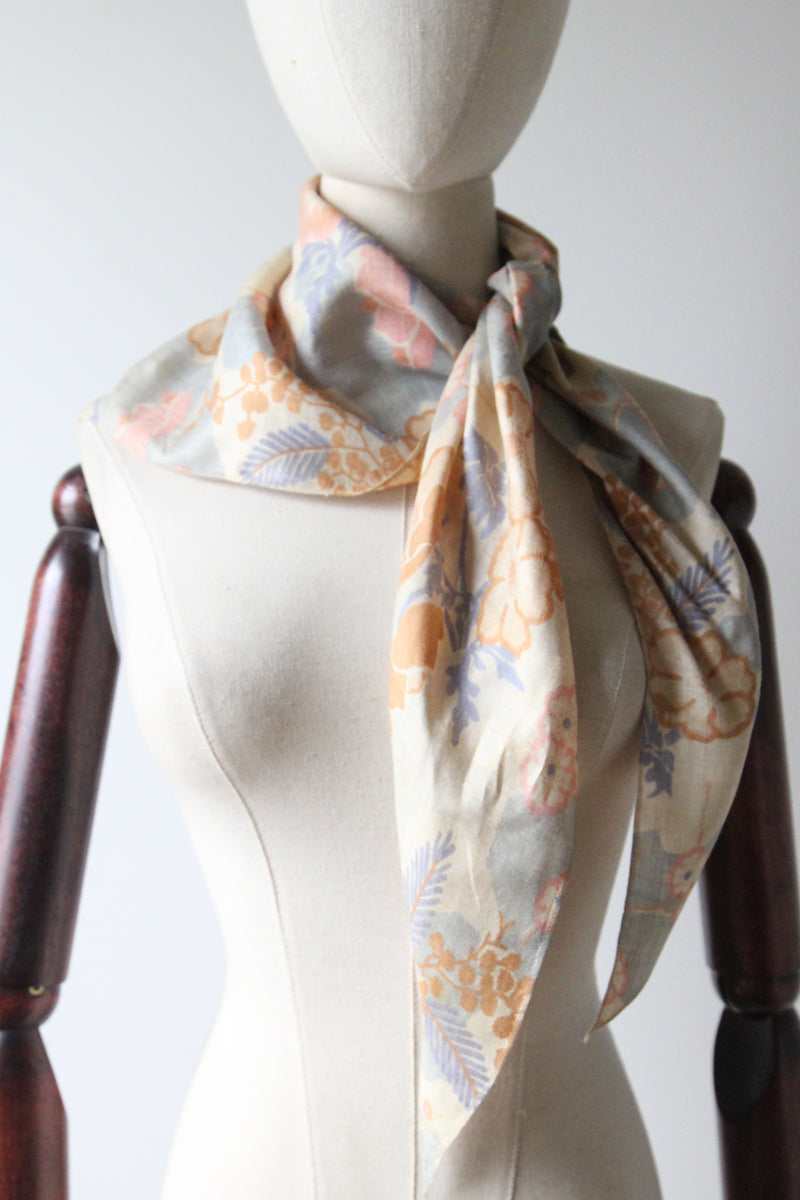 "Muted Florals" Vintage 1920's Pongee Silk Neck Scarf