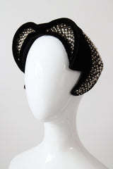 "Velvet & Pearls" Vintage 1940's Widows Peak Velvet Beaded Hat