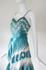 "Satin & Tulle " Vintage late 1940's Turquoise Satin & Cotton Tulle Dress UK 8 US 4
